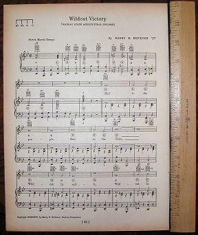 KANSAS STATE UNIVERSITY Vintage Fight Song c 1929 Wildcat Victory 