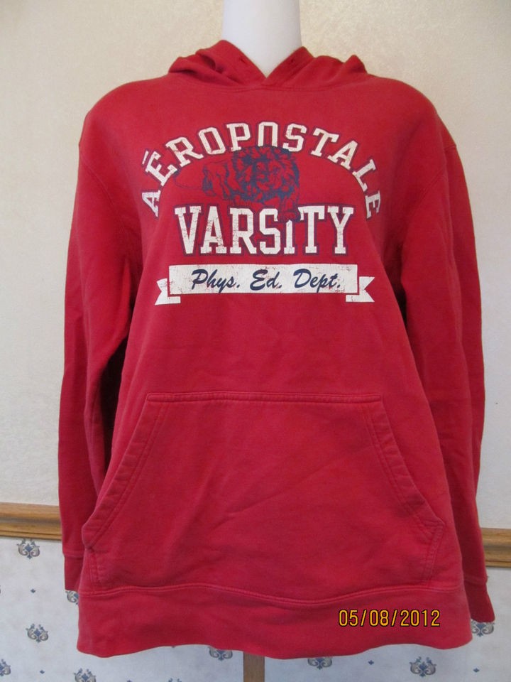 AEROPOSTALE VARSITY PHYS ED DEPT RED HOODIE SWEATSHIRT JACKET SHIRT 