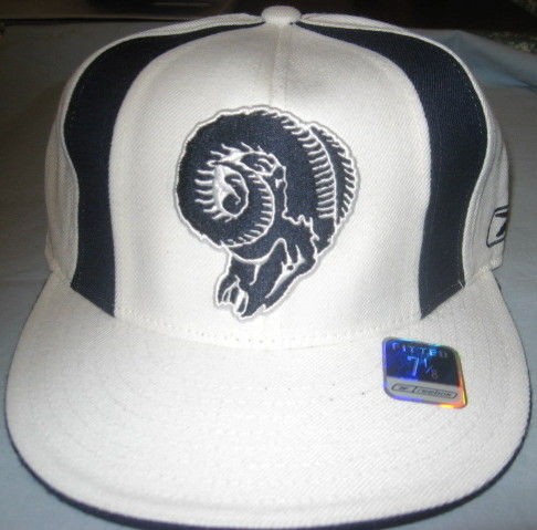 ST. LOUIS RAMS GRID IRON CLASSIC RETRO LOGO WHT FLAT BRIM FITTED NFL 