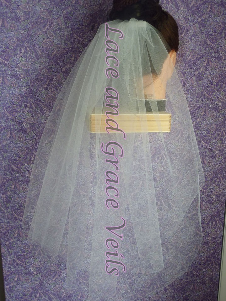 Double Tier Fingertip/Back of Knee Cut Edge Wedding Veil, White 