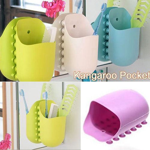 Wall Sucking Kangaroo Pocket Bathroom Toothbrush Stuff Holder Sucker 