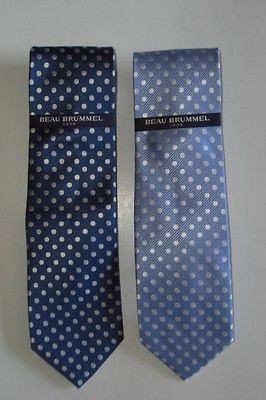 50 NWT BEAU BRUMMEL Soho light or dark BLUE w/ white spot mens silk 