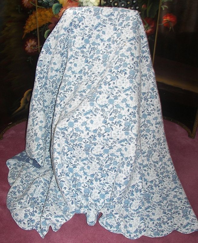 VINTAGE BLUE FLORAL BIRD TOILE QUILT FULL DOUBLE SIZE BEDSPREAD SHAMS 