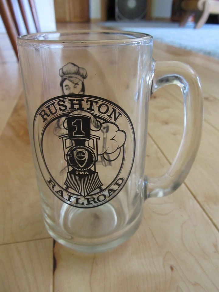 RUSHTON RAILROAD U.S. JAYCEES PMA TALL BEER MUG STEIN TRAIN ENGINE 1