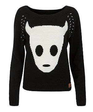 LADIES BENCH BLACK LOGISH JUMPER SIZE SMALL = UK 10 *NOVELTY FACE ON 