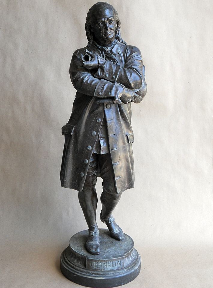   Finely Detailed Large Vintage Bronzed Spelter Statue Benjamin Franklin