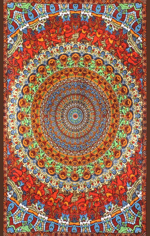   DANCING BEARS Fractal Indian Cotton Tapestry BIG 90x60 FREE SHIP