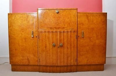 Antique Art Deco 1920 Birdseye Maple Drinks Bar Cabinet