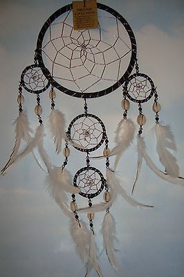 Large Handmade Triple Dreamcatcher,Black & Silver, with shells~16cm~uk 