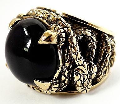 BIG BLACK ONYX PYTHON SNAKE GOLD BRASS MENS RING 12.5