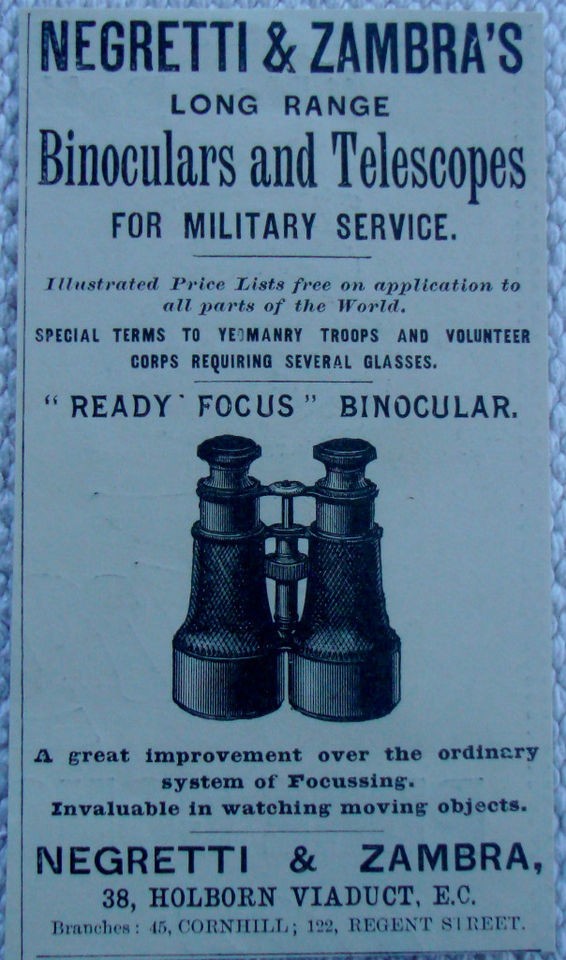 1900 NEGRETTI & ZAMBRAS AD BINOCULARS TELESCOPES MILITARY SERVICE