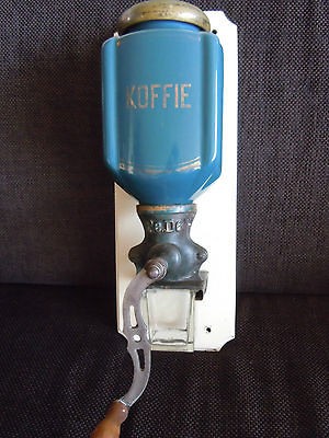 Pe.De. 1920s Art Deco Porcelain Petrol Bleu wall Coffee Grinder Rare