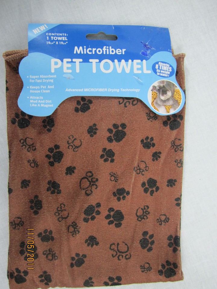 DOG PET MICROFIBER PET DRYING TOWEL DARK BROWN WITH BLACK PAWS NEW