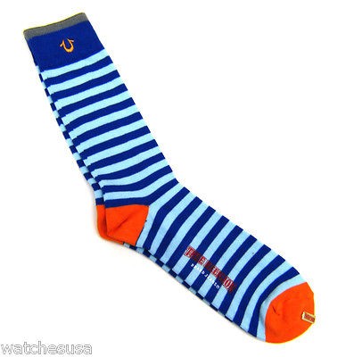 True Religion One Pair Blue/ Orange Striped Athletic Tube Mens Sock 