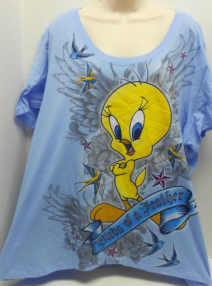   TUNES TOP TEE GRAPHIC T SHIRT TWEETY BIRD BIRDS OF A TEATHER WOMENS