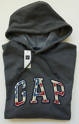 Mens GAP Logo GRAY PATRIOTIC HOODIE SWEATSHIRT Sizes XS, S, M, L, XL 