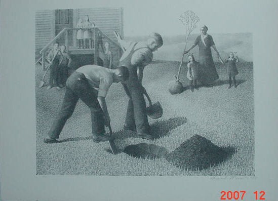 GRANT WOOD   TREE PLANTING GROUP   AM PRT 9 x 12