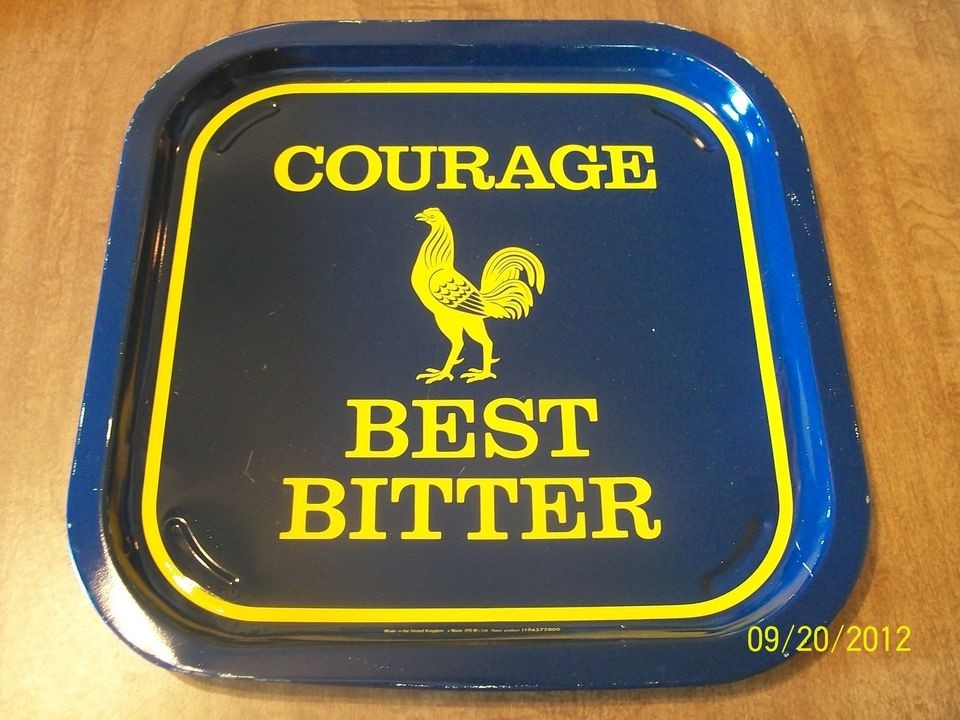   SQUARE VINTAGE METAL BEER,ALE TRAY COURAGE BEST BITTER,ROOSTER LOGO