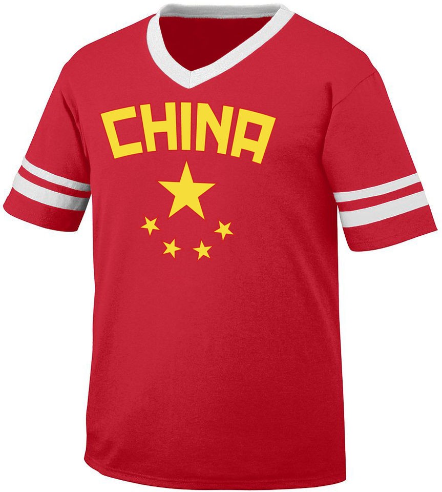 China Flag The Five Starred Mens V neck Ringer ShirtChinese Olympics 