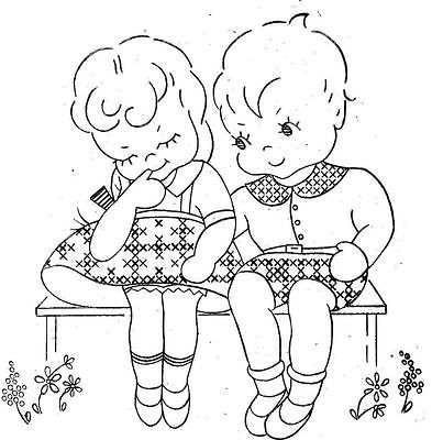 Vintage Hand Embroidery PATTERN 9774 Boy Girl Gingham Stitch 1940s