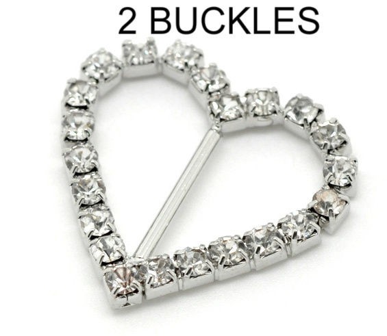 Crystal Heart Rhinestone Slider Ribbon Buckles Wedding Favor 27MM 