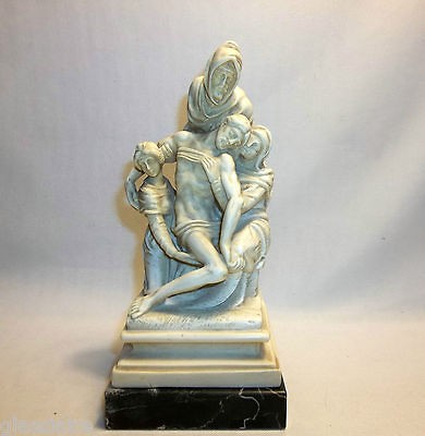 Vintage PIETA of MICHELANGELO Sculpture Carrara Marble Base SIGNED G 