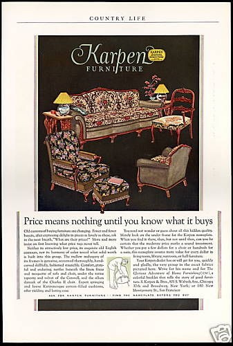 1927 Karpen & Bros Furniture Nameplate Quality Vintage Print Ad