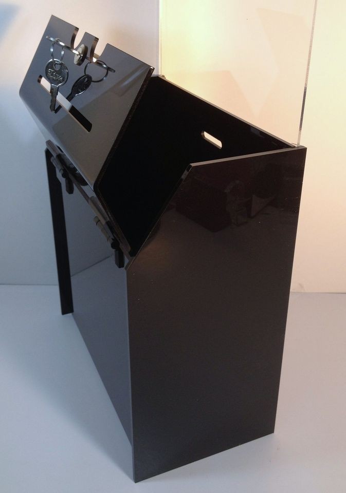 Black Acrylic Charity Ballot Donation Box w/lock 8.5 x 11 header Sign 