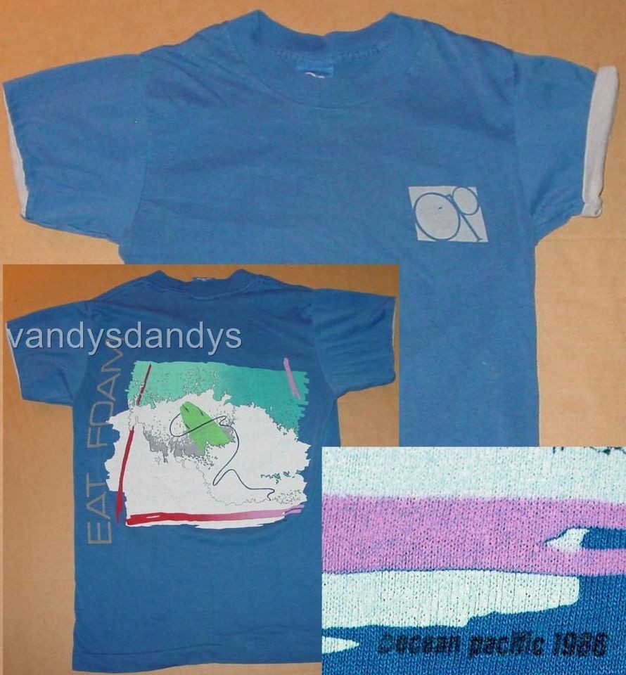 vtg 80s 1986 ocean PACIFIC op SURF beach EAT FOAM yth KID shirt M 