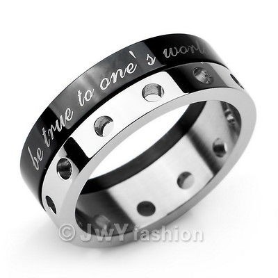   Silver Black Stainless Steel Alphabet Rings Wedding Band RJLLP11 33