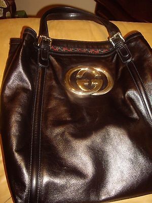 100% AUTHENTIC LARGE GUCCI BRITT HANDBAG  BLACK LEATHER