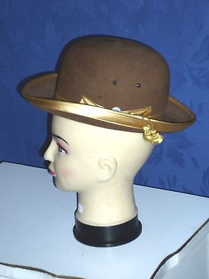 VINTAGE BROWN GOLD BOWLER DERBY HAT Victorian Western Reenactment 