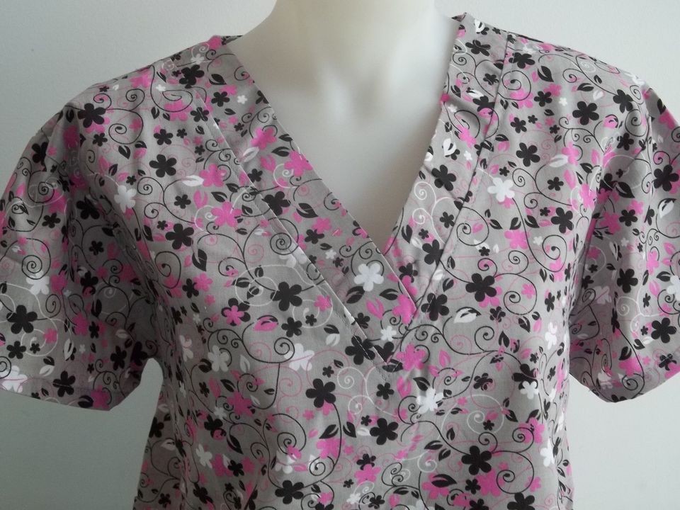 XS S M L XL 2XL GREY BLACK PINK WHITE ELEGANT SWIRLS OF FLOWERS V NECK 