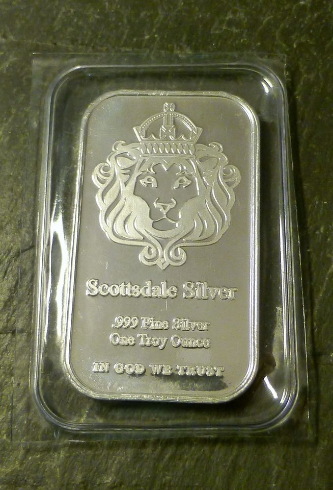 999 FINE SILVER ONE TROY OUNCE INGOT SCOTTSDALE SILVER