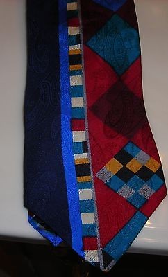 VTG BUGATTI TIE 100% SILK OOAK GEOMETRIC PATTERN COLORFUL OOAK euc