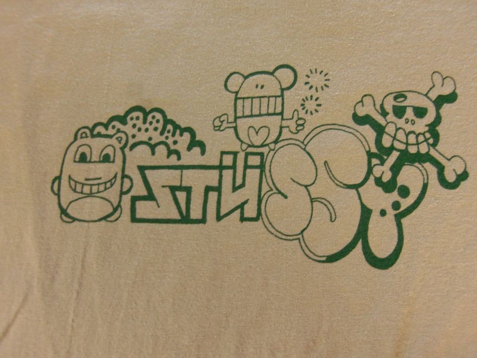 Mens T Shirt stussy cartoon art green size sz L large