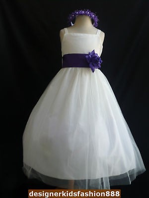 NEW IVORY PURPLE FLOWER GIRL BRIDAL CHRISTMAS DRESS