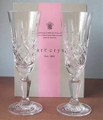 STUART CRYSTAL CHESTER CHAMPAGNE FLUTE STEM GLENGARRY CAMBRIDGE 2 PAIR