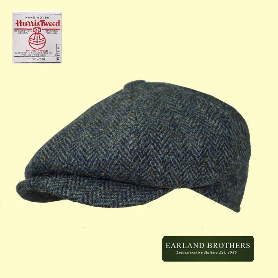 PIECE Harris Tweed NEWSBOY/BAKER BOY CAP   BLUE/GREY 56 63cm S/M/L 