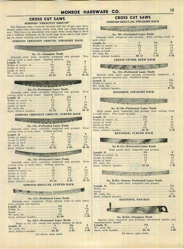 1941 Keystone One 1 Man Saws Cross Cut Blade Simonds ad