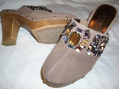 Kathy Van Zeeland Cady Jeweled Platform High Heel Clogs 7.5 M Medium 