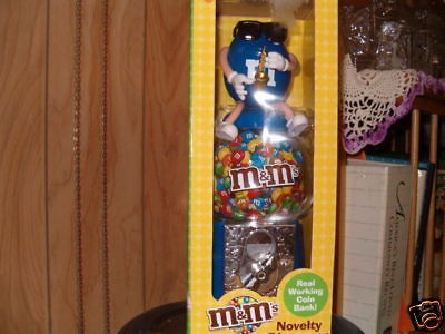 New BLUE M&M Candy Dispenser & Coin Bank