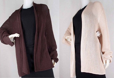 NWT $94 Kate Hill LORD & TAYLOR Cotton Knit PLUS SZ Open Cardigan Long 