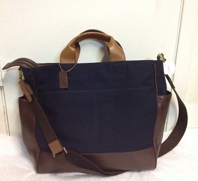 COACH MEN BLEECKER LEGACY CANVAS UTILITY LARGE TOTE CROSSBODY BAG NAVY 