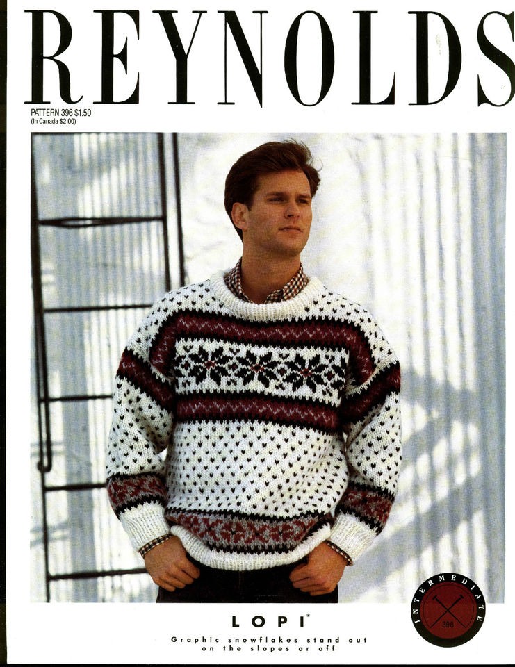 REYNOLDS LOPI MENS SNOWFLAKE SWEATER KNITTING PATTERN