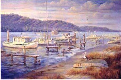 JOHN BRADLEY AT THE MOORINGS SMALL AUSTRALIANA PRINT