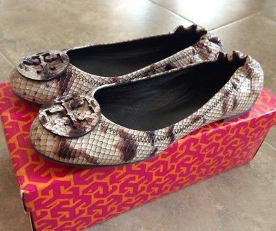 Tory Burch Reva Monarch snake embossed leather logo ballet flat