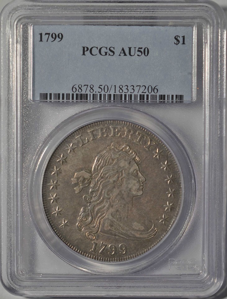 1799 $1 LIBERTY DRAPED BUST PCGS AU 50 ~ WOW NICE AU COIN EYE APPEAL 