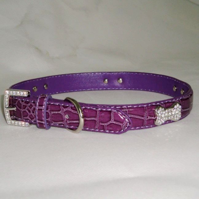   Leather With Rhinestone Bone Buckle Dog Cat Collar Size XS S M L New