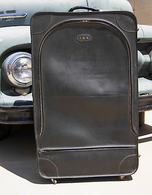 VINTAGE LEATHER Suitcase Luggage Trunk ROLLER SPINNER Wheels~Antique 